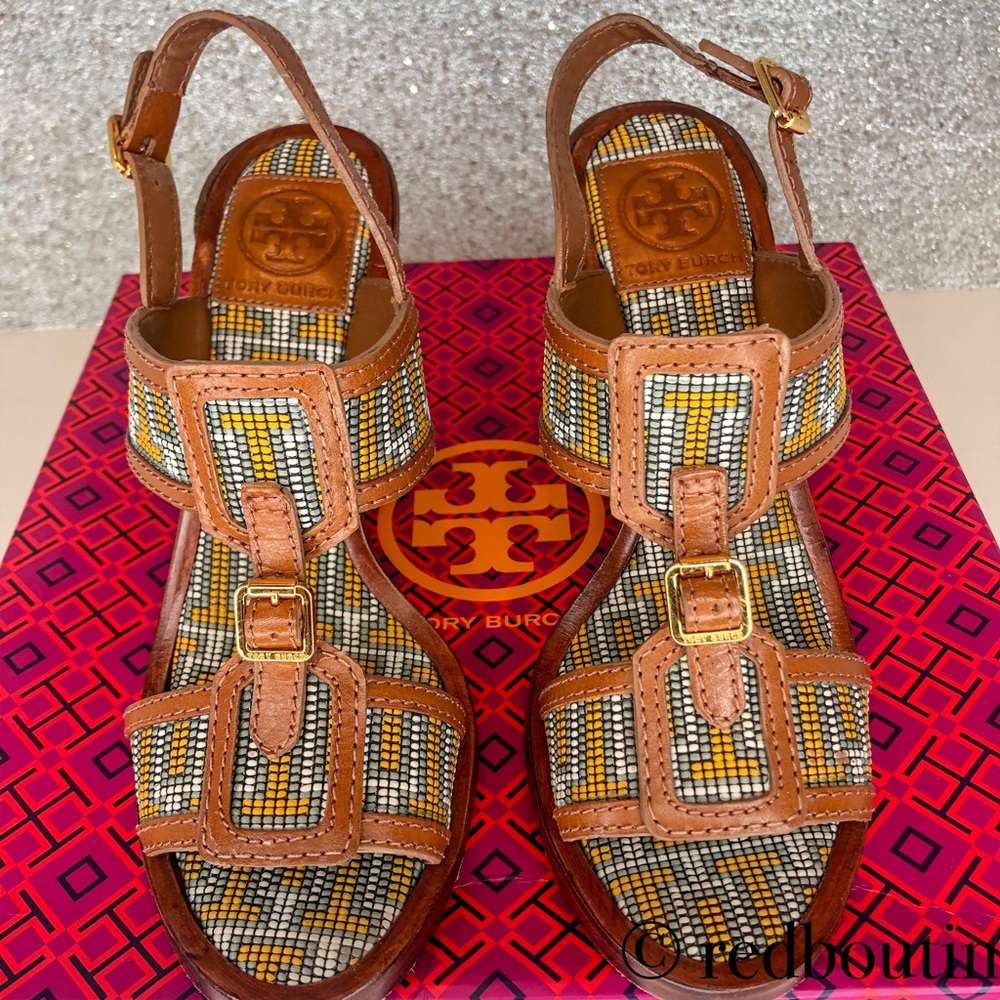 👠SOLD👠Tory Burch Block Heels Sandals 7.5 brown - Picture 5 of 8